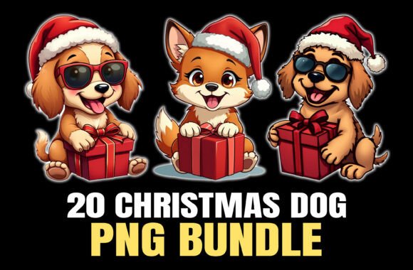 20 Cute Christmas Dog Puppy PNG Bundle: Festive Illustrations