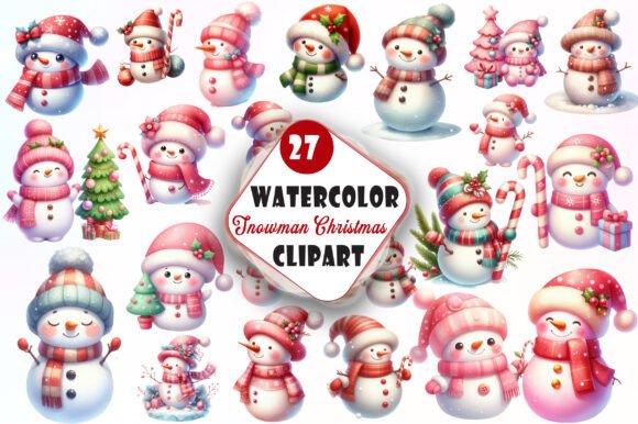 Cartoon Snowman Christmas Clipart: Illustrations