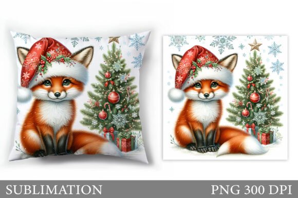 Christmas Fox Pillow Sublimation Illustrations