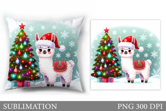 Christmas Lama Pillow Sublimation: Illustrations