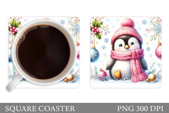 Christmas Penguin Coaster Design: Festive Illustrations