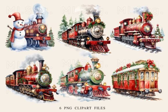 Christmas Train Clipart Png Bundle: Festive Illustrations