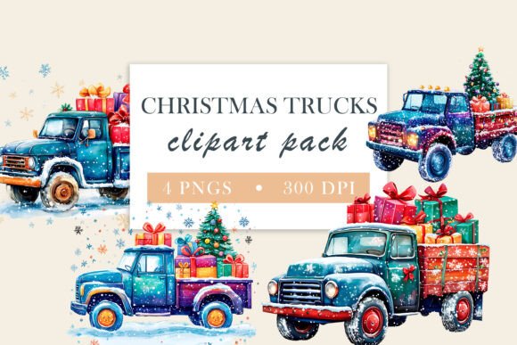 Christmas Trucks Clipart PNG for Illustrations