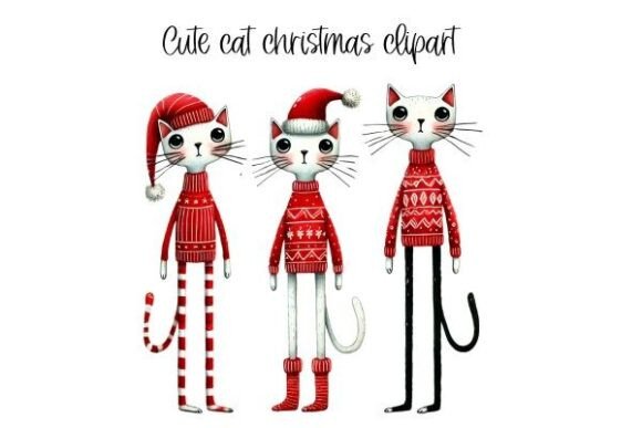 Cute Cat Christmas Clip Art V2: Festive Illustrations