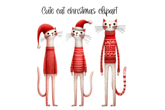 Cute Cat Christmas Clip Art V3: Illustrations