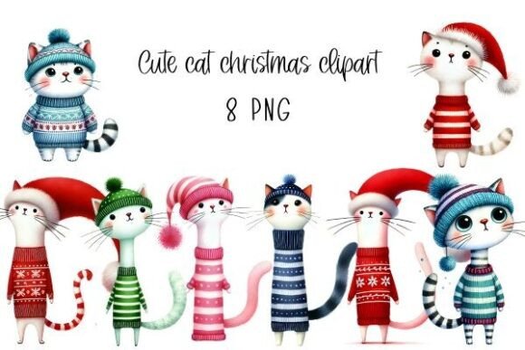 Cute Cat Christmas Clip Art V4: Illustrations Review