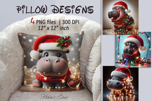 Cute Christmas Hippo Illustrations for Festive Blog Graphics