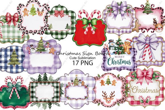 Cute Christmas Sign Board Sublimation Illustrations