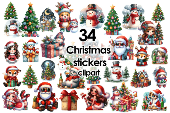 Cute Christmas Stickers PNG Clipart for Illustrations