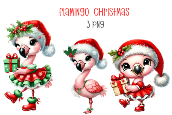 Flamingo Christmas Clipart: Tropical Illustrations