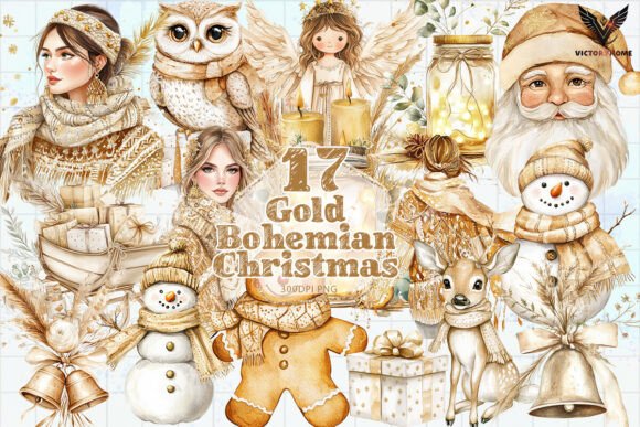 Gold Bohemian Christmas Clipart PNG Review