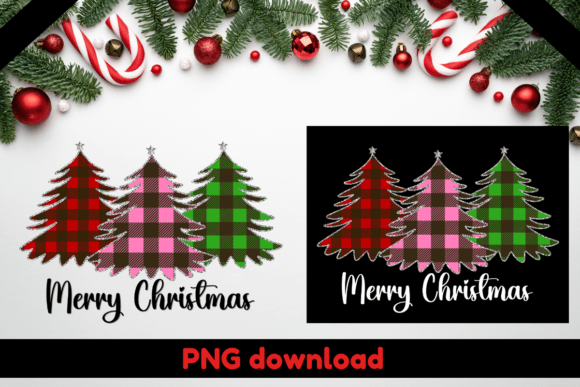 Merry Christmas Buffalo Plaid Trees Illustrations