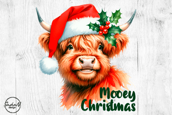 Mooey Christmas Highland Cow Illustrations Review