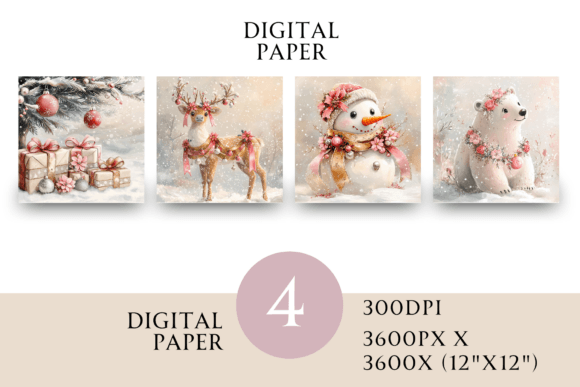 Pink Pastel Christmas Square Paper: Soft Illustrations
