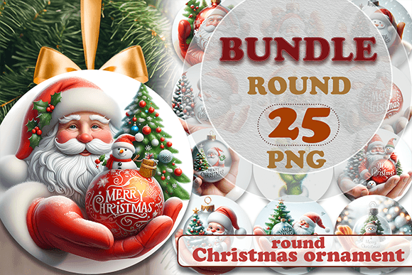 Round Christmas Ornament Bundle Png: Festive Illustrations