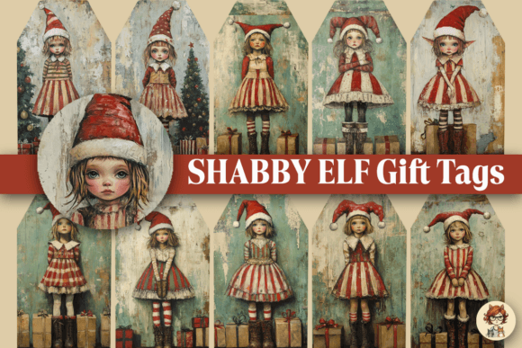 Shabby Elf Gift Tags: Festive Illustrations