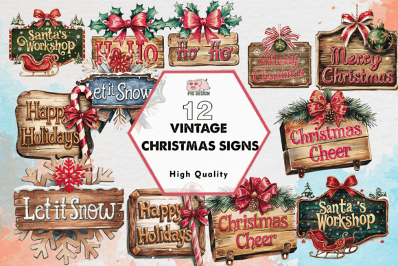 Vintage Christmas Signs Clipart PNG: A Designer’s Review