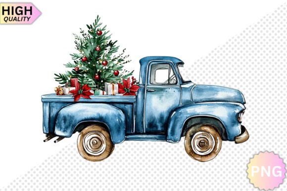 Vintage Christmas Truck: PNG Clipart & Illustrations