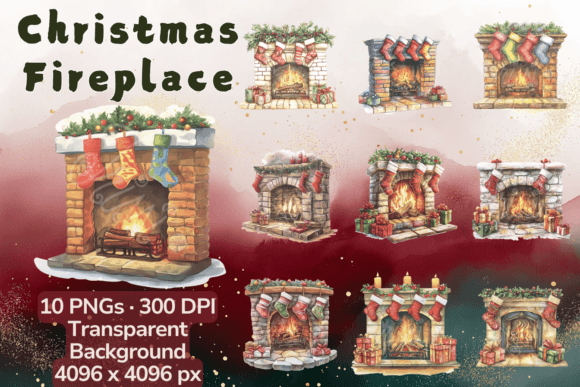 Watercolor Christmas Fireplace Clip Art Review