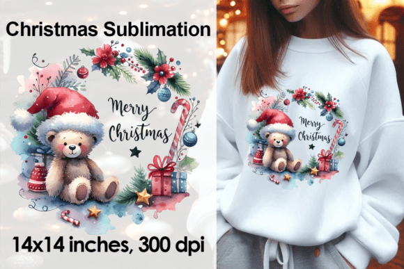 Watercolor Christmas Sublimation Bear Illustrations